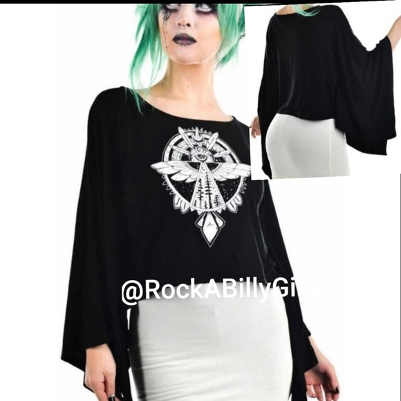 Too Fast Coven Spirit Tribal Bird All Seeing Eye Cape Jersey Top Long Sleeve - Picture 3 of 9